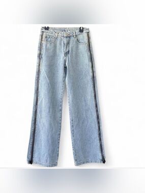 Steve Madden Light Blue Wide Leg Jeans with Side Zips, Small